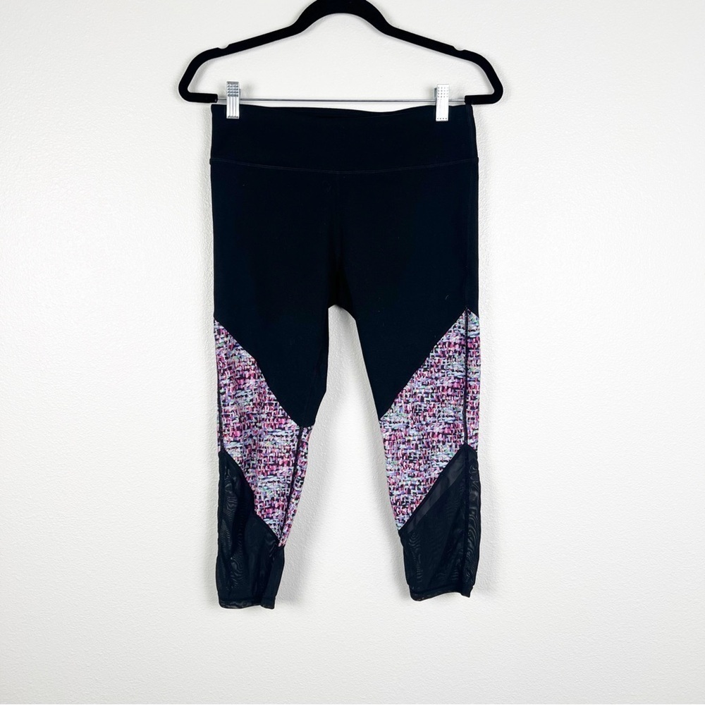 Fabletics Womens‎ Black Speckled Print Mesh Insert Cropped Leggings Size M